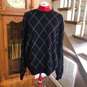 Orvis Cashmere Men’s Navy Blue and Tan Argyle Sweater. XXL. Excellent Condition.